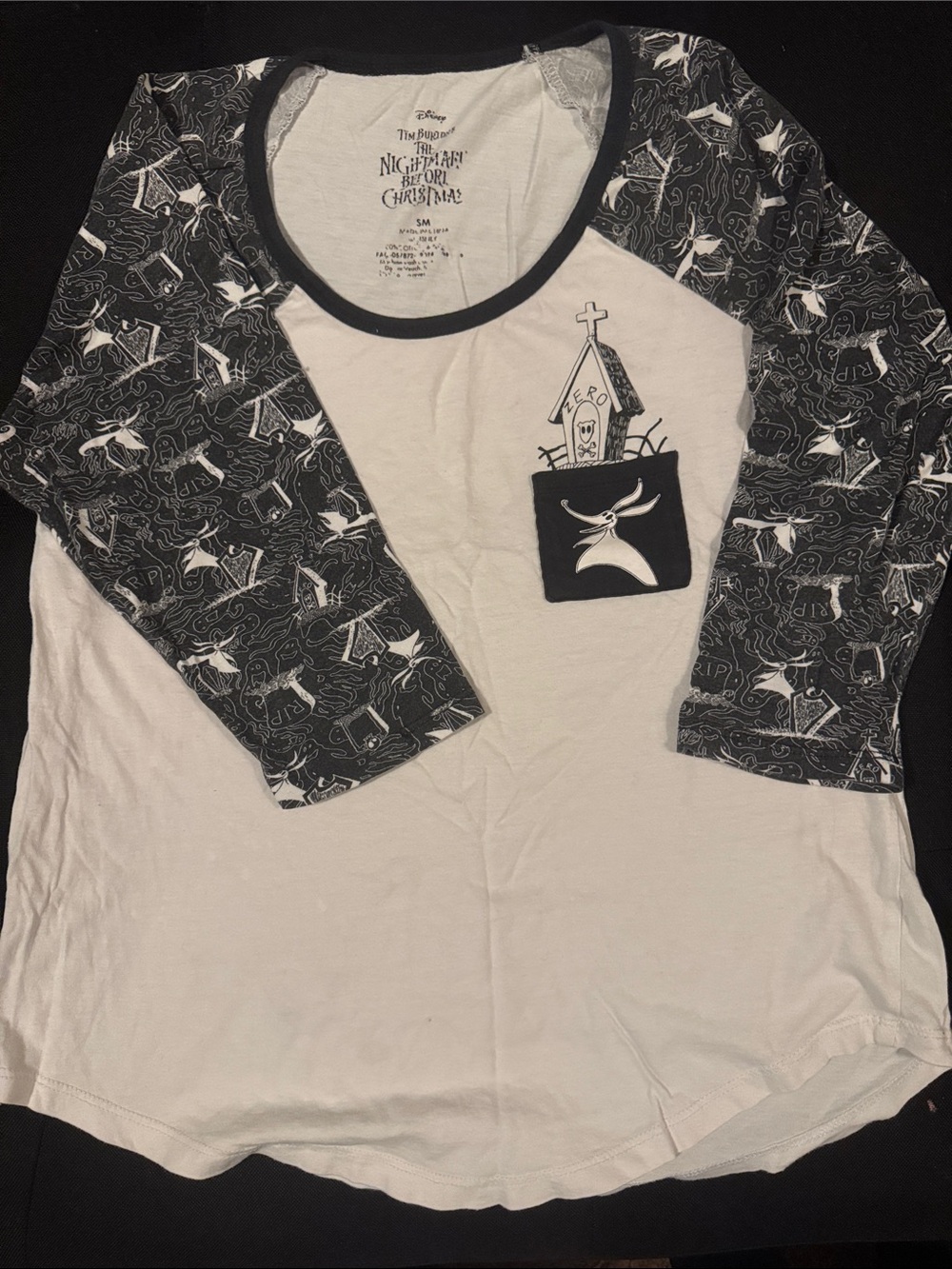 Disney The Nightmare Before Christmas White & Black Raglan Long Sleeve Tee